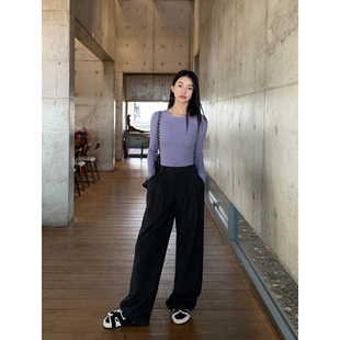 休闲直筒长裤 pusumede 女春秋2025宽松拖地阔腿裤 裤 黑色高腰西装