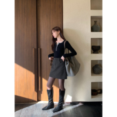 pusumede 高腰毛呢半身裙女秋冬新款 气质裙子百搭a字包臀裙短裙