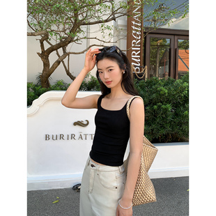 修身 pusumede 短款 方领吊带背心女无袖 针织上衣 现货8.5折