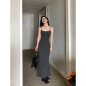 裙子高级感包臀鱼尾裙 修身 pusumede 黑色针织吊带连衣裙女夏季