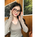 pusumede 诠释优雅 基础款V领针织衫女修身内搭打底衫长袖上衣