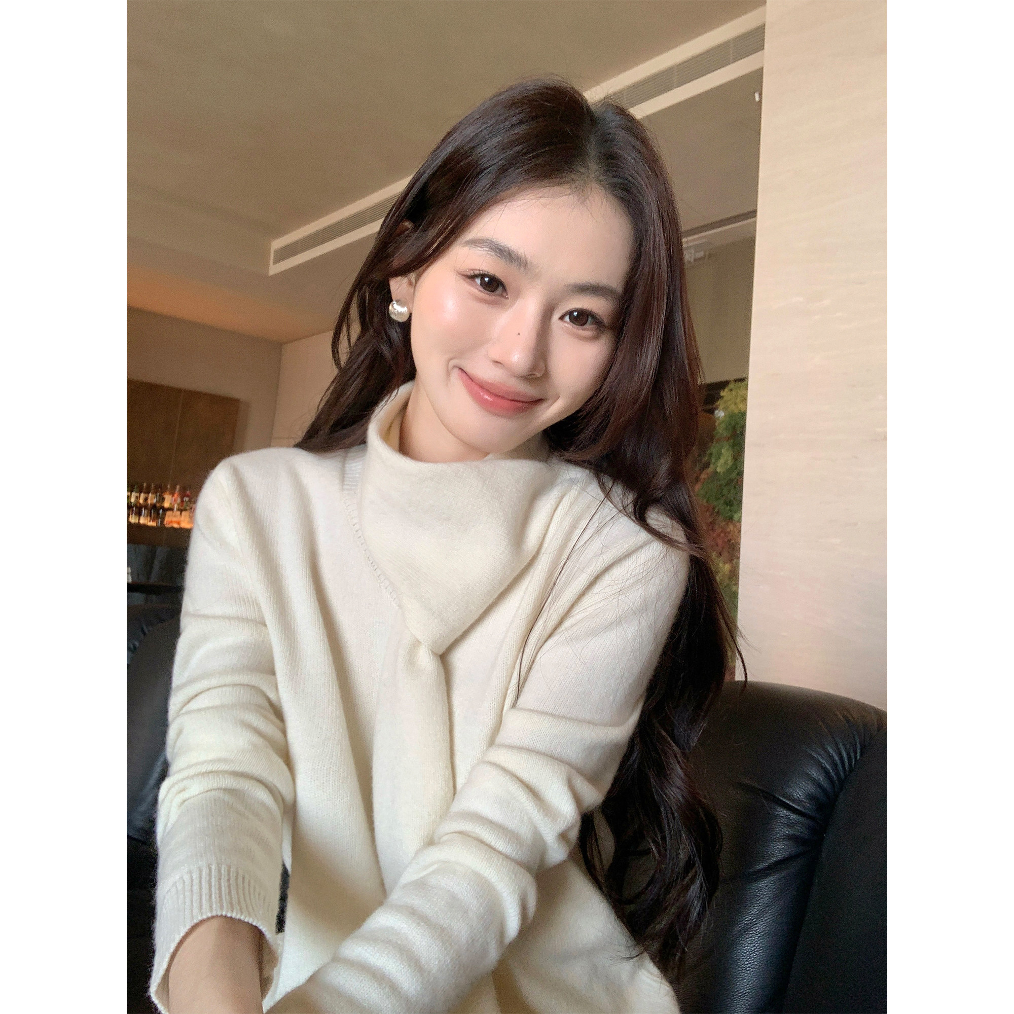 pusumede 绒冬织语 气质羊毛围巾领针织衫女设计感宽松软糯毛衣,女装/女士精品,毛针织衫,淘宝优惠券,粉丝福利购,淘宝优惠卷