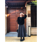 pusumede 女宽松显瘦休闲直筒裙裤 百搭深灰 设计感高腰呢子阔腿裤