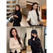 pusumede 上衣 女慵懒风宽松内搭打底衫 实穿主义 黑色高领针织开衫