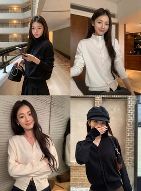 pusumede 实穿主义 黑色高领针织开衫女慵懒风宽松内搭打底衫上衣