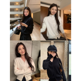 女慵懒风宽松内搭打底衫 黑色高领针织开衫 上衣 实穿主义 pusumede