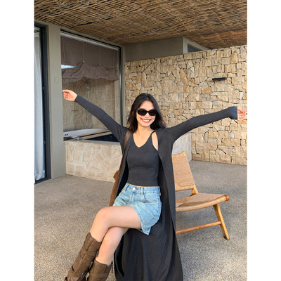 长款开衫女v领吊带背心