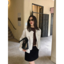 pusumede 撞色POLO领麂皮外套女复古休闲宽松夹克上衣 柏林落日