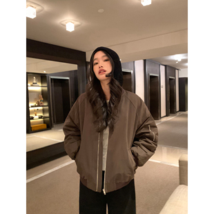 pusumede【现货6.5折】工装飞行员夹克女羽绒内胆休闲棒球服外套