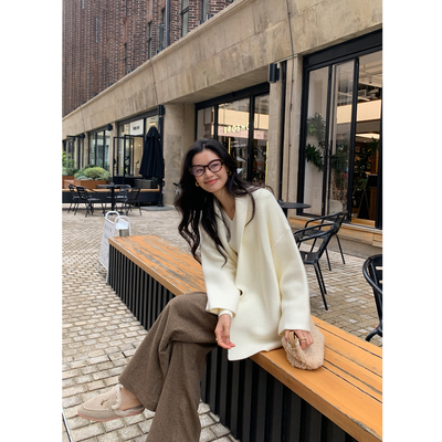 时光针脚大翻领毛衣外套