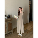 修身 连衣裙女春秋新款 内搭打底长裙子 韩系V领针织长袖 pusumede