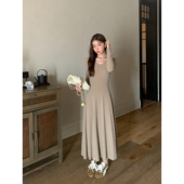 pusumede 内搭打底长裙子 修身 韩系V领针织长袖 连衣裙女春秋新款