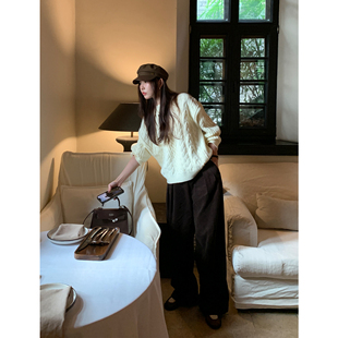 pusumede 复古灯芯绒阔腿裤女秋冬高腰宽松显瘦休闲百搭直筒裤子