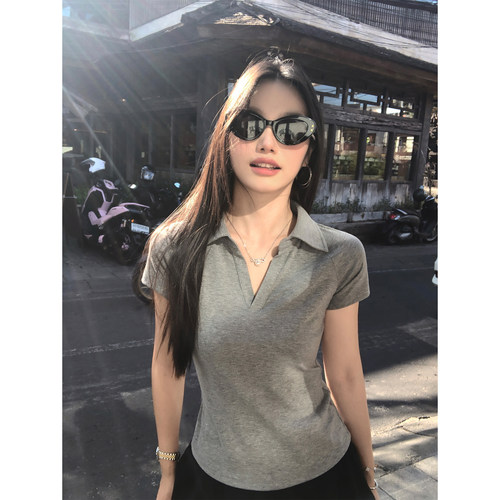 pusumede短袖女v领简约针织上衣