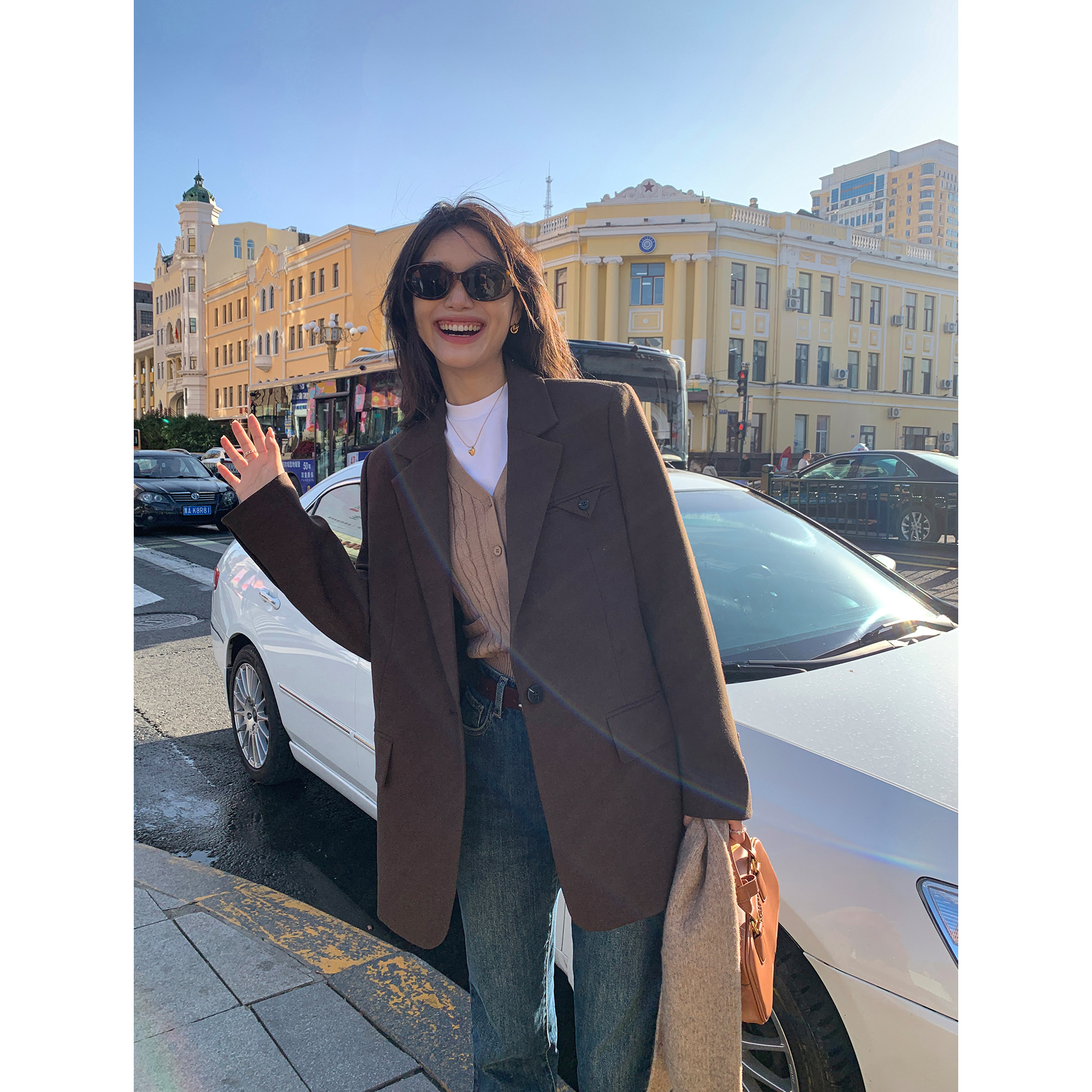 pusumede休闲西装外套女春秋设计感韩版宽松小西服高级感气质上衣