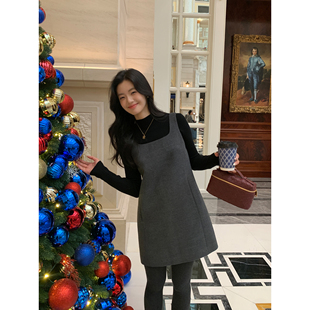 連衣裙女秋冬疊穿背帶裙氣質裙子 pusumede高級感毛呢背心裙無袖