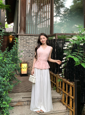 pusumede R0W飘飘裤 莱赛尔亚麻高腰休闲裤女慵懒风宽松阔腿裙裤