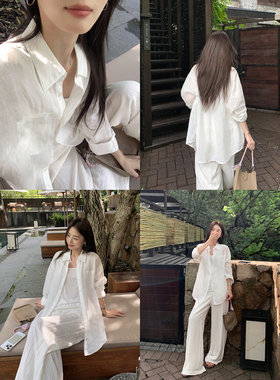 pusumede 云雾轻笼 长袖防晒衬衫女轻薄宽松衬衣气质1OO苎麻上衣