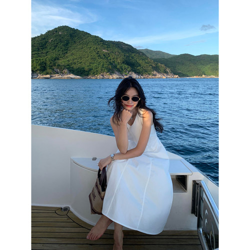 pusumede 豆蔻之夏 法式圆领背心连衣裙女夏气质收腰a字无袖裙子