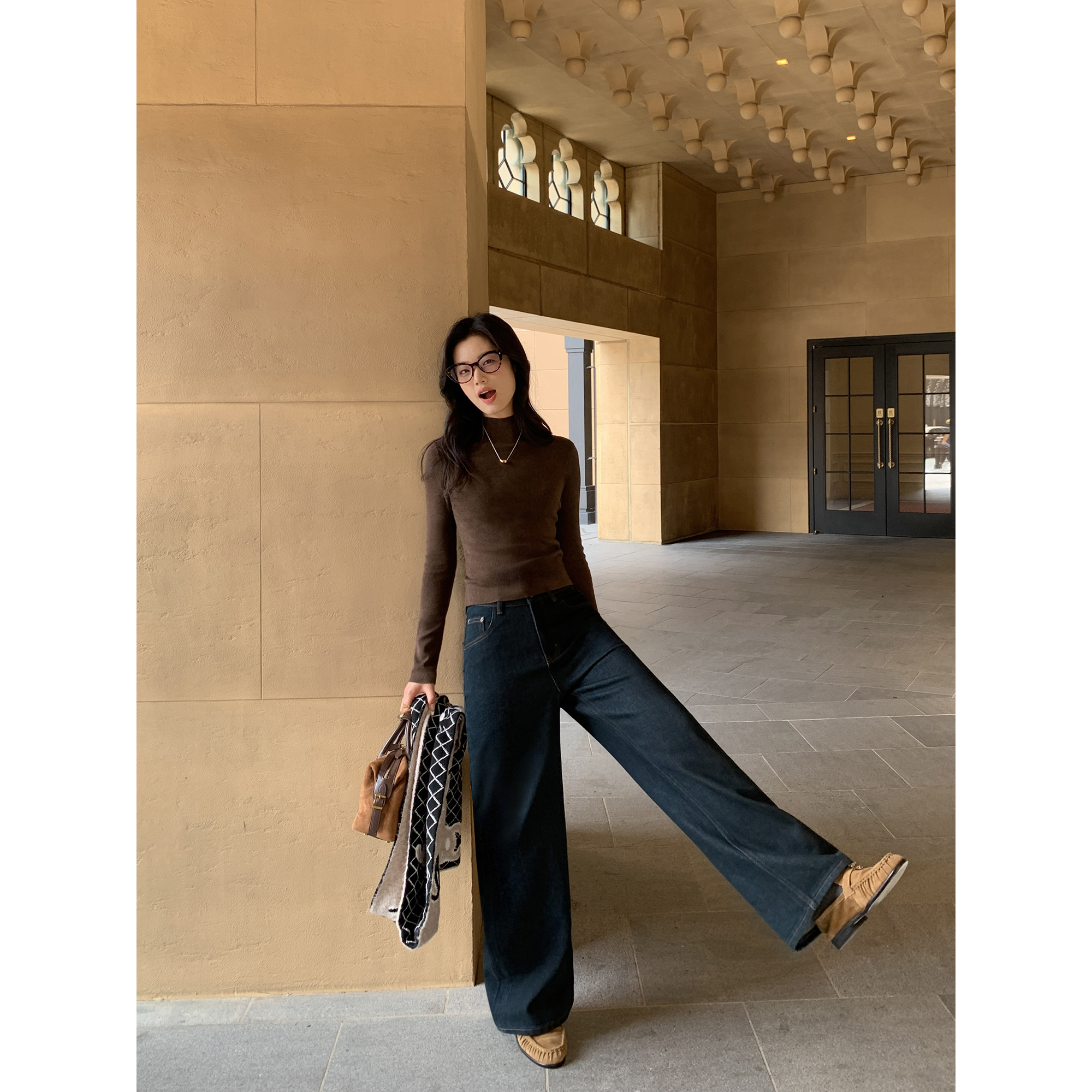 复古撞色牛仔裤女设计感小众裤子