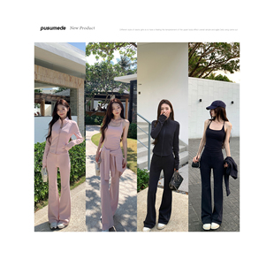 自在惬意 运动套装 休闲短款 微喇裤 拉链外套女背心吊带 pusumede