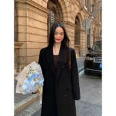 黑色毛呢外套女中长款 pusumede 现货7.5折 气质宽松羊毛大衣