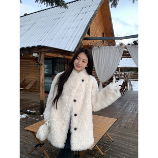 pusumede 烟灰色环保仿皮草外套女气质蓬松保暖毛毛上衣 贵气老钱