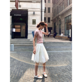 蕾丝拼接半身裙女白色高腰伞裙A字蛋糕裙 法式 pusumede 流珠花房