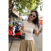 修身 pusumede 针织打底上衣 新款 百搭短款 正肩圆领短袖 t恤女夏季