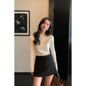 毛衣正肩长袖 pusumede黑色半高领针织衫 女秋冬基础百搭打底衫 上衣