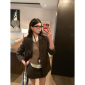 pusumede 百褶半身裙套装 静雅通勤精英感羊毛西装 外套女夹棉西服