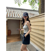 pusumede 针织上衣 气质无袖 免穿bra带胸垫吊带背心女夏季 外穿修身