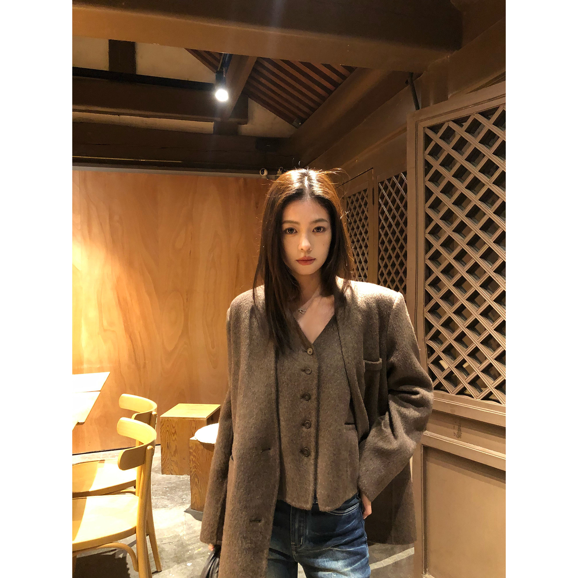 pusumede 气场全开 1OO绵羊毛双面呢外套女真两件马甲毛呢大衣