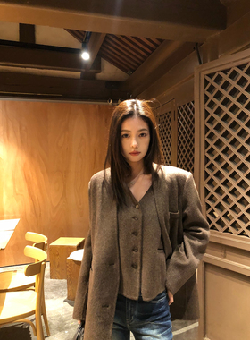 pusumede 气场全开 1OO绵羊毛双面呢外套女真两件马甲毛呢大衣