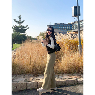 pusumede 百搭好穿 复古松弛感宽松阔腿裤女通勤全棉直筒长裤子