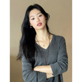 pusumede 上衣 T恤女磨毛宽松内搭针织打底衫 轻松一日 慵懒V领长袖