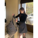 pusumede 黑色短裙半身裙女磨毛包臀a字裙高腰气质裙子 韩女曲线