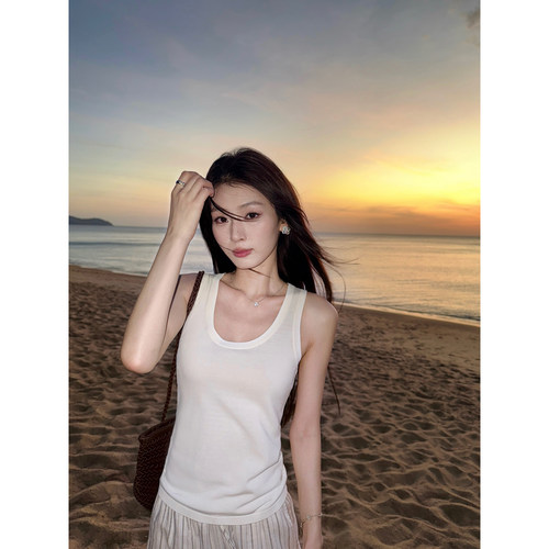 pusumede简约宽肩带针织无袖背心