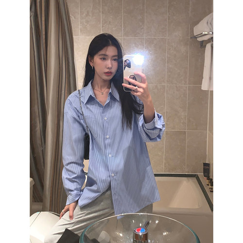 宽松慵懒条纹衬衫上衣