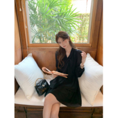 蝴蝶结系带雪纺连衣裙女V领长袖 pusumede 浪漫遐想 收腰蛋糕短裙