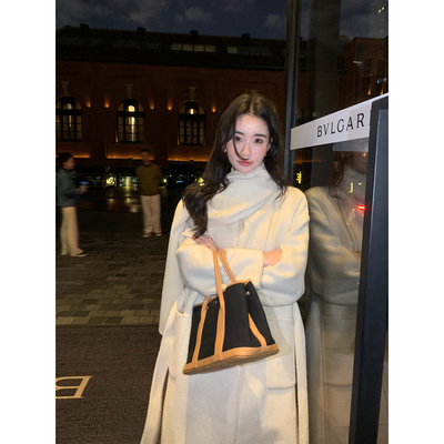 高级感带围巾羊毛双面呢大衣女