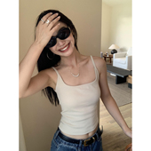 黑色带胸垫针织吊带背心女夏季 基础款 休闲修身 pusumede 短款 上衣
