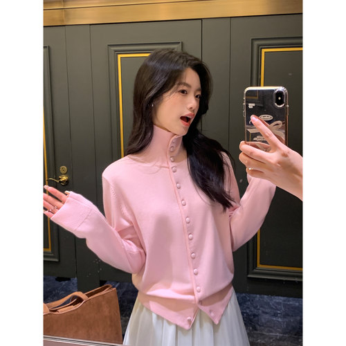 pusumede 两穿!翻领高领针织开衫女内搭羊毛打底衫别致洋气上衣