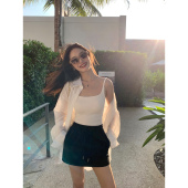 pusumede 半身裙女运动休闲风卫衣裙高腰显瘦a字包臀短裙 黑色短款