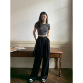 高腰显瘦宽松阔腿垂感拖地裤 pusumede黑色休闲西装 新款 女夏季 子 裤