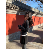 pusumede低腰毛呢半身裙女秋冬设计感裙子防走光裤 裙百搭a字短裙