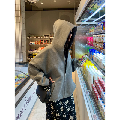 黑色连帽开衫卫衣女拉链帽衫外套
