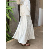 现货5折 新中式 国风套装 pusumede 裙提花盘扣衬衫 女a字半身裙