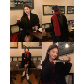 黑色仿皮草夹棉西装 pusumede 现货6.5折 羊羔毛外套女保暖大衣