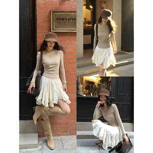 pusumede 贩卖故事 简约蕾丝蛋糕裙女松紧腰不规则短裙百搭半身裙